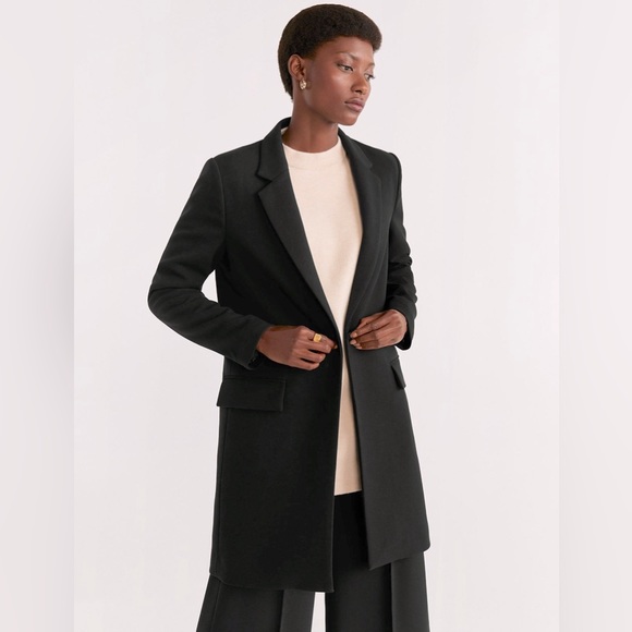 Mango Sugus Long Synthetic Coat Jacket Button Pockets Shoulder Pads Black NEW - Picture 5 of 6